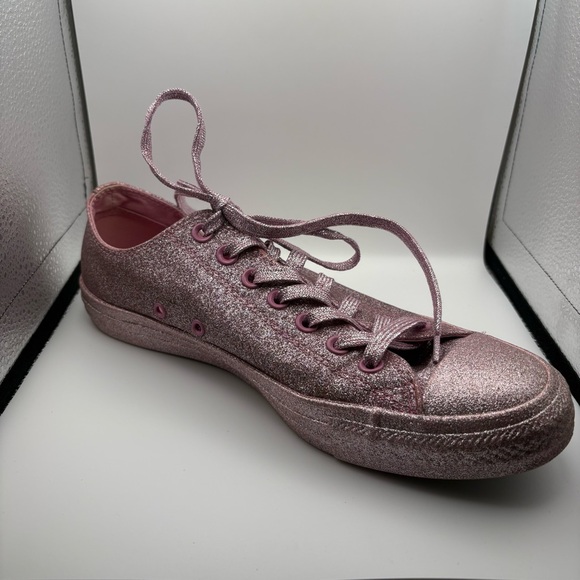 Converse Chuck Taylors All Over Metallic Pink Glitter Low-Top Lace Up Sneakers - Picture 5 of 9